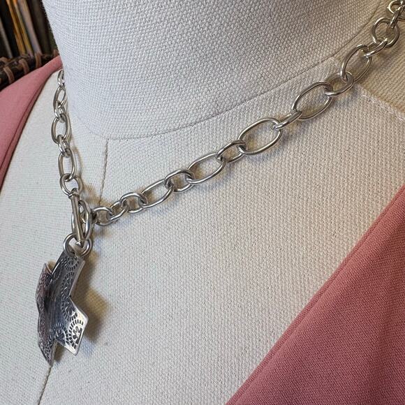 SILPADA 925 Sterling Silver Cross Necklace Toggle Closure Chunky Chain - Picture 4 of 9